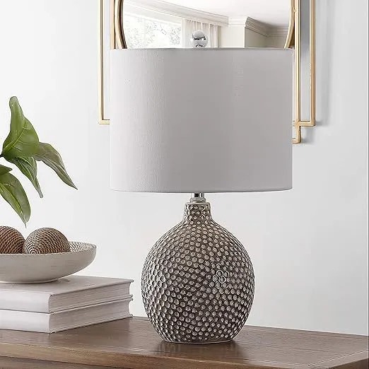 SAFAVIEH Lighting Collection Breeda Modern Contemporary Ivory / Silver Ceramic 19-inch Bedroom Living Room Home Office Desk Nightstand Table Lamp (LED Bulb Included)