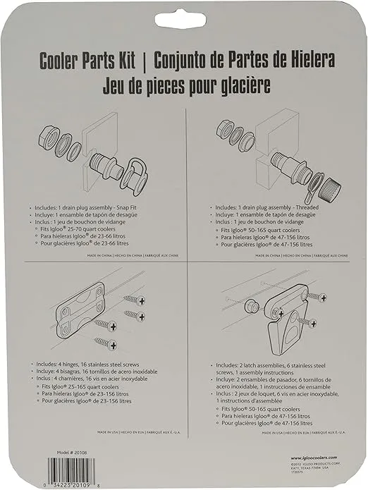 Igloo Parts Kit for Ice Chests, White, 8.5" x 2" x 9"