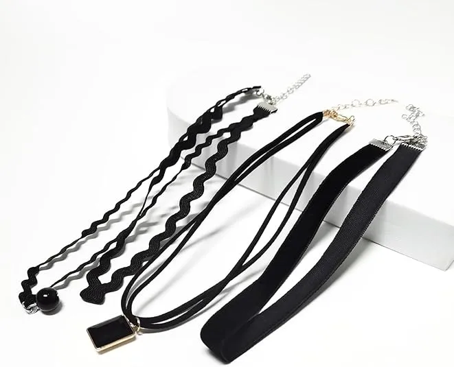 10 PCS Necklaces Black Velvet Choker Set Classic Gothic Tattoo Lace Chokers