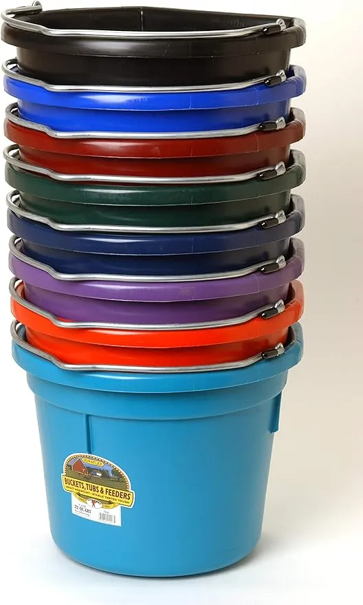 Little Giant® Flat Back Plastic Animal Feed Bucket | Animal Feed Bucket with Metal Handle | Horse Feed & Water Bucket | 22 Quarts | Blue