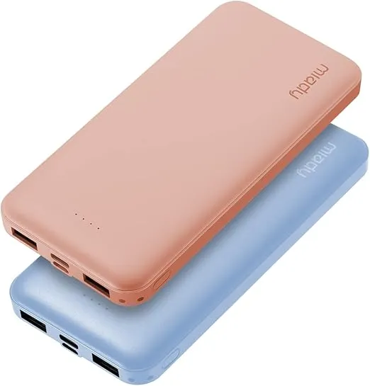 Miady 2-Pack 10000mAh Dual USB Portable Charger, USB-C Fast Charging Power Bank, Slim Backup Charger Battery Pack Compatible with iPhone 16/15/14/13 Galaxy S24/22 Google iPad Android etc (Blue+Pink)