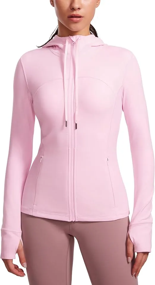 CRZ YOGA Butterluxe Womens Hooded Workout Jacket - Zip Up Athletic Running Jacket with Back Mesh Vent & Thumb Holes
