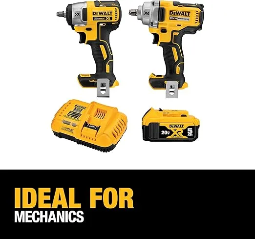 DEWALT 20V MAX Impact Wrench, Cordless 2-Tool Combo Kit, 1/2-Inch Mid-Range and 3/8-inch Compact with 5ah Battery and Charger (DCK205P1)