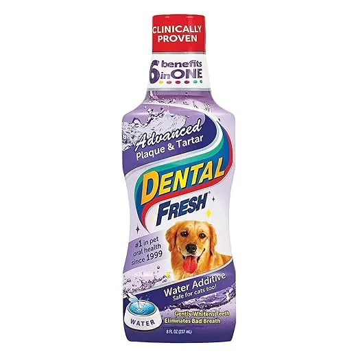 Dental Fresh Advanced Plaque and Tartar Water Additive, 8oz – Dog Teeth Cleaning Formula to Freshen Breath and Improve Overall Oral Health