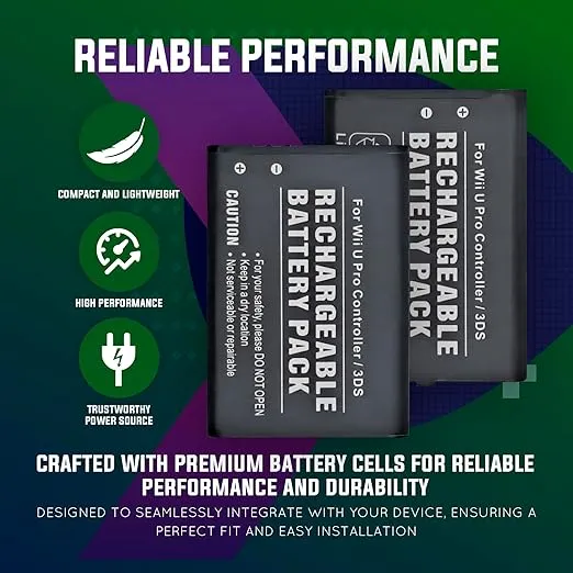 Rechargeable Battery Pack 2000mAh Replacement Rechargeable Lithium-ion Battery CTR-003 + Tool Pack Kit Compatible with Nintendo 3DS / Wii U Pro Controller