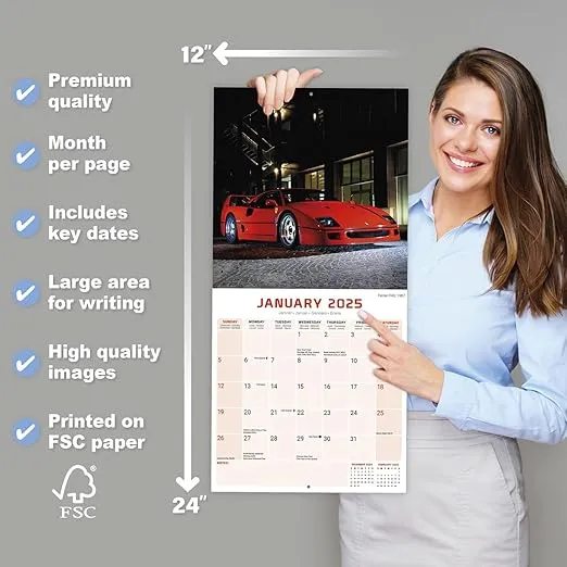 2025 Ferrari Wall Calendar, 12X12, Avonside Publishing