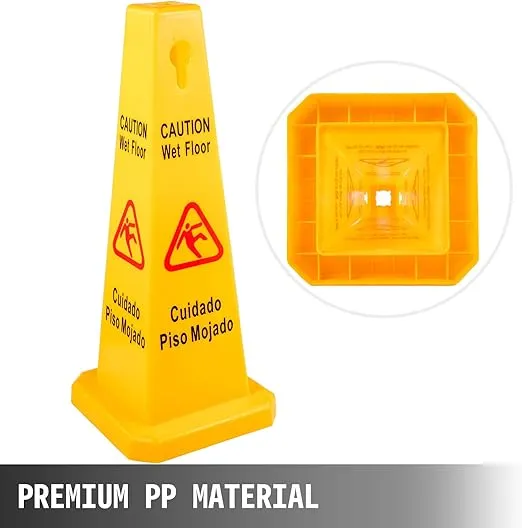 BestEquip 3 Pack Floor Safety Cone Yellow Caution Wet Floor Signs 4 Sided Floor Wet Sign Public Safety Wet Floor Cones Bilingual Wet Sign Floor for Indoors and Outdoors