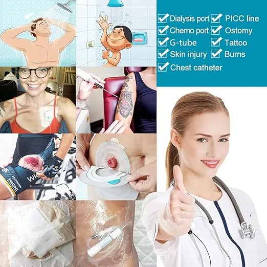 Waterproof Ostomy Bag Shower Cover with Non Sticky Pad Colostomy Ilostomy Urlostomy Pouch Shower Guard Shield 10x12, 7pc