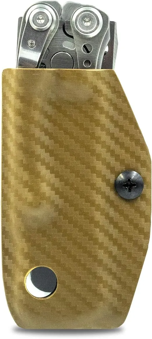 Clip & Carry Kydex Sheath Belt Clip Holster Holder Cover for LEATHERMAN SKELETOOL - Made in USA (Carbon Fiber Tan)