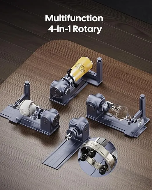 LaserPecker LP4 Laser Engraver with Rotary and Slide Extension, Fiber and Diode Laser Engraving Cutting Machine for Metal Wood Plastic Acrylic Leather Jewelry Making Craft