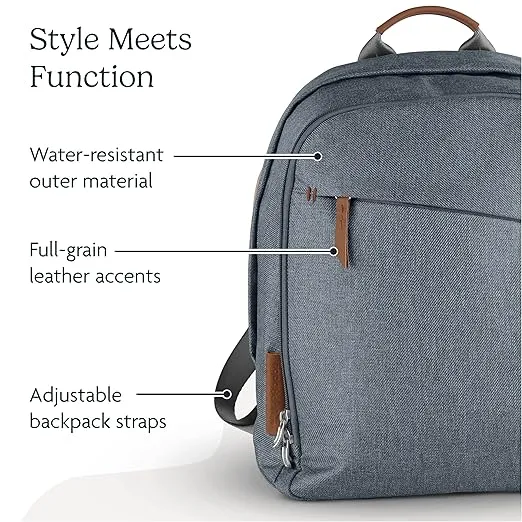 UPPAbaby Changing Backpack/Multiple Storage Compartments/Stroller Strap Attachment/Bottle Insulator and Changing Pad Included/Declan (Oat Mélange/Chestnut Leather)