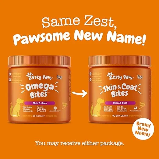 Zesty Paws Omega 3 Fish Oil for Dogs Soft Chews - Fish Oil Omega 3 Supplements for Dogs with EPA & DHA Fatty Acids - Dog Itching Skin Relief Chews - Dog Skin and Coat Supplement - Bacon - 90ct