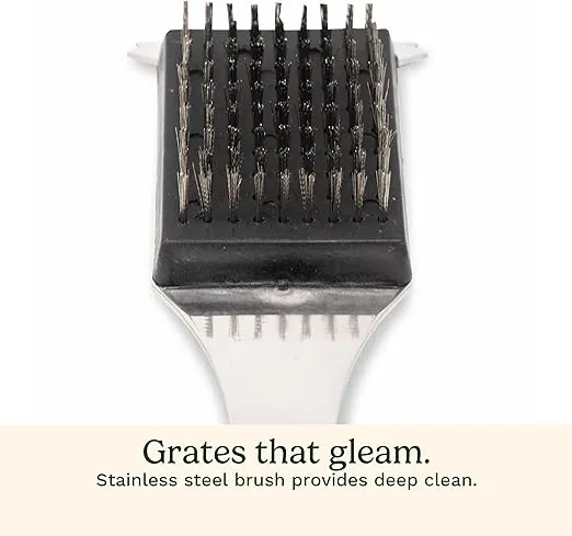 Cuisinart Stainless Steel 16.5" Long Handle Grill Cleaner Brush and Scraper for BBQ, Griddle, Grills, Cookout Tool, Outdoor Grill Brush