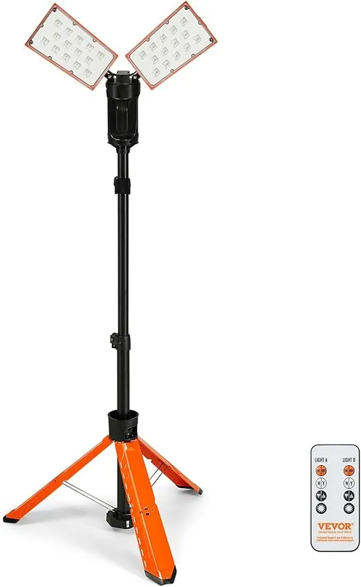 VEVOR Led Work Light Rechargeable, Work Light with Stand 2500lm, Brightness & Temperature Adjustment, Portable Work Light with Wireless Remote Control, 10Ah Battery