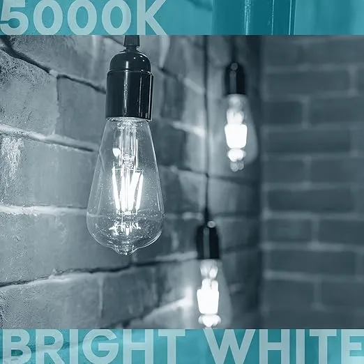 LUXRITE Vintage LED Edison Bulbs 75W Equivalent, ST19 ST58, 5000K Bright White, 800 Lumens, Dimmable LED Filament Bulb, 8W, Tear Drop Glass, Damp Rated, UL Listed, E26 Medium Base (4 Pack)