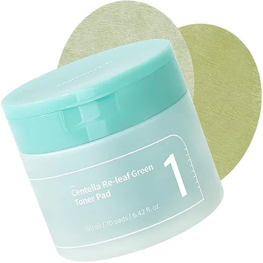numbuzin No.1 Centella Re-leaf Green Toner Pad | Double-Sided Toner Pads with Centella Asiatica, Heartleaf, Licorice Root | Calming, Hydrating, Exfoliating | Korean Skincare | 70 Pads/6.42 fl. oz.