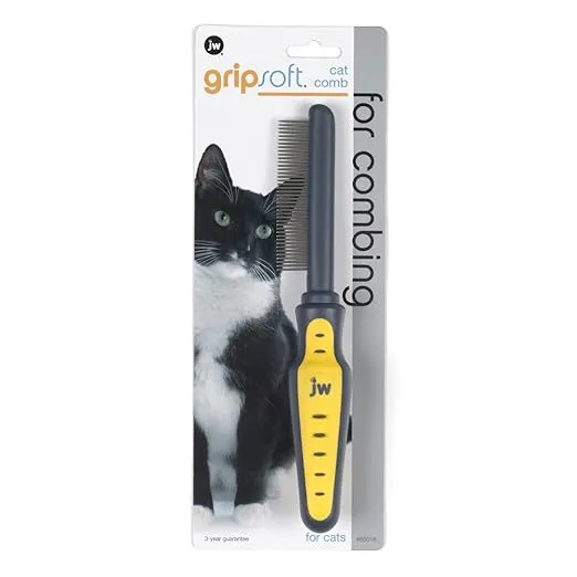 JW Pet GripSoft Cat Comb - Medium & Long Haired Cat Brush for Shedding & Tangle Removal