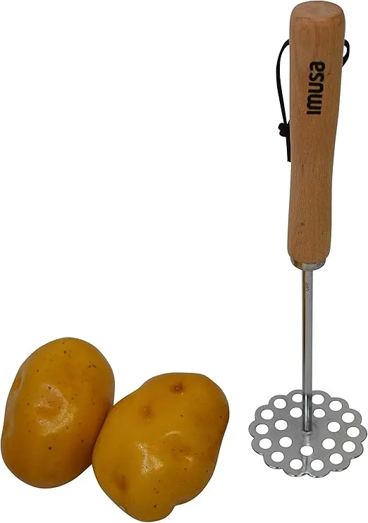 IMUSA Metal Potato Masher with Handle, Wood