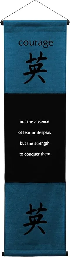 G6 Collection Inspirational Wall Decor Courage Banner Large, Inspiring Quote Wall Hanging Scroll, Affirmation Motivational Uplifting Message Art Decoration, Thought Saying Tapestry Courage (Dark Blue)