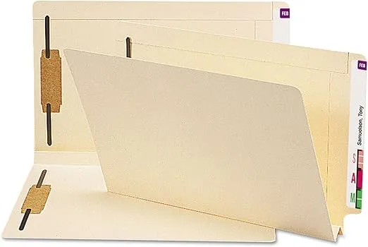 Smead Extra Capacity End Tab Fastener File Folder, Shelf-Master® Reinforced Straight-Cut Tab, 2 Fasteners, 1-1/2" Expansion, Legal Size, Manila, 50 per Box (37276)