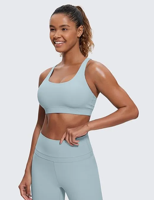 CRZ YOGA Women's Strappy Sports Bras Fitness Workout Padded Yoga Bra Criss Cross Back