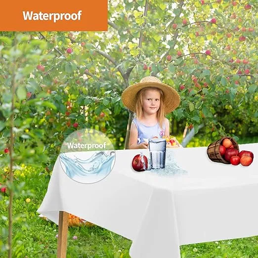 Party Dimensions White Disposable Plastic Tablecloth for Rectangle Tables (12 Pack) Table Cloths for Parties, Events & Weddings, Indoors Outdoors, 54 x 108 inches, Plastic Table Cover