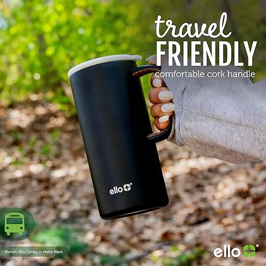 Ello Campy Vacuum Insulated Travel Mug with Leak-Proof Slider Lid and Comfy Carry Handle, Perfect for Coffee or Tea, BPA Free, Frost, 18oz