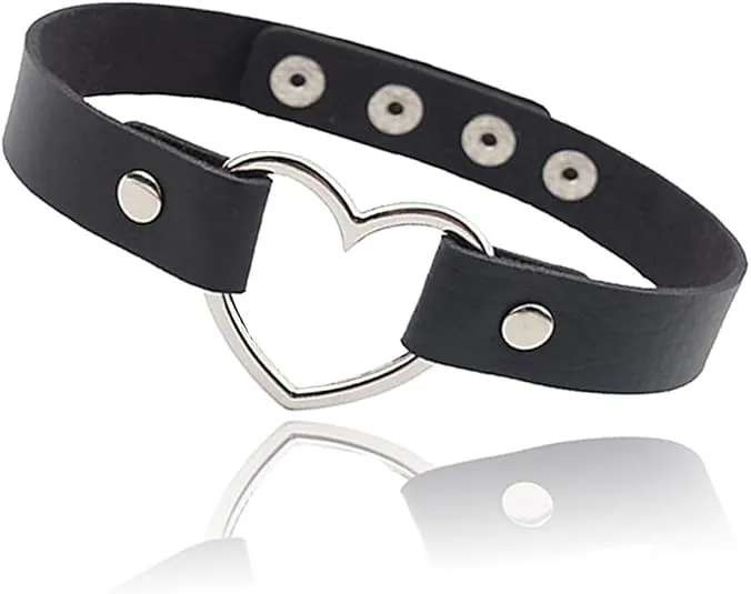 ETHOON Love Heart Adjustable Leather Choker Punk PU Necklace Goth Choker Soft Collar Chain for Women