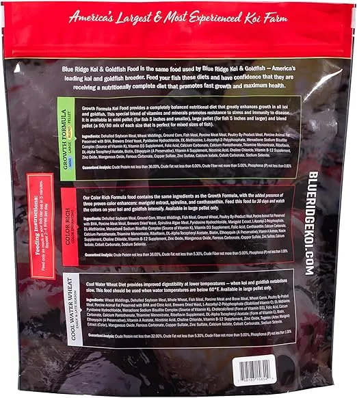Blue Ridge Koi Fish Food 5lb - Koi Food 3/16” Cool Water Wheat, Goldfish Food, Premium Fish Food for Ponds, Ponds Fish Food, Koi Food Fall and Winter Fish Food, Floating Pond Pellets