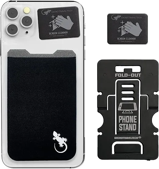 Phone Wallet - Adhesive Card Holder - Cell Phone Pouch - Stick on Lycra Pocket by Gecko - Carry Credit Cards and Cash