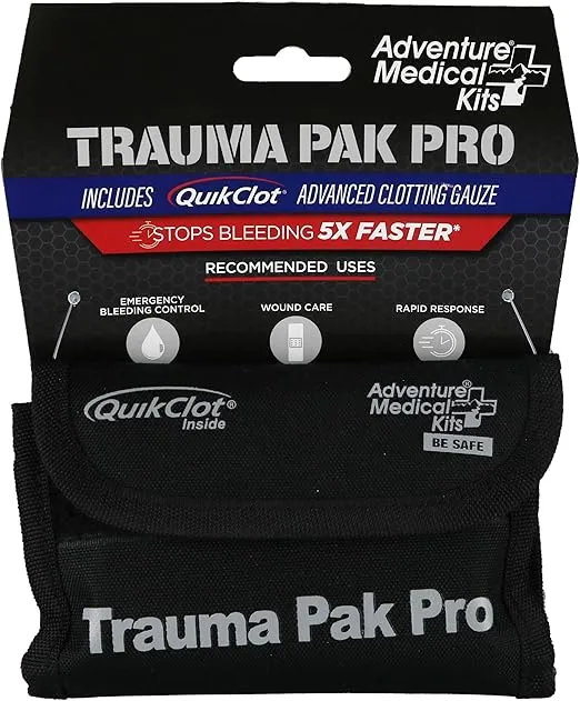 Adventure Medical Kits Trauma Pak Pro with Quikclot & Trauma Tourniquet - First Aid Emergency Kit with Tourniquet, QuikClot Flexible Gauze, Nitrile Gloves & More - Stops Bleeding Fast with Kaolin