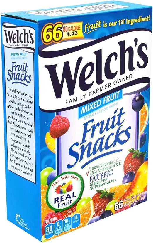 Welch's® Mixed Fruit Snacks, 0.9 oz., Box of 66 Pouches