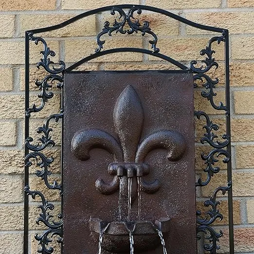 Sunnydaze French Lily 33-Inch Polystone Outdoor Wall Water Fountain - Electric Submersible Pump - Iron Finish