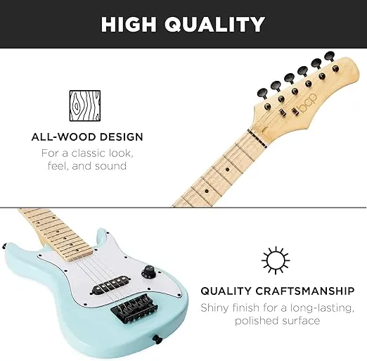 Best Choice Products 30in Kids Electric Guitar Beginner Starter Kit w/ 5W Amplifier, Strap, Gig Bag, Strings, Picks - Powder Blue