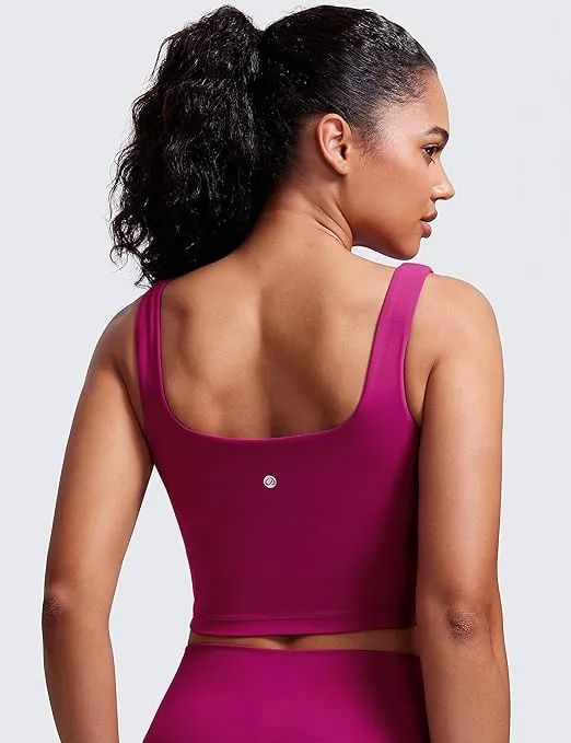 CRZ YOGA Butterluxe Womens Square Neck Longline Sports Bra - Workout Crop Tank Tops Padded with Built in Shelf Yoga Bra