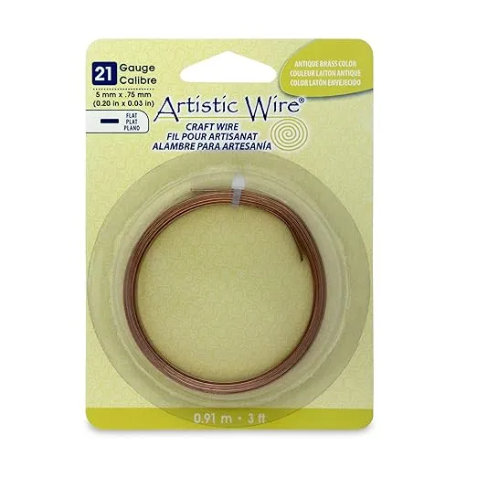 Artistic Wire, 21 Gauge, Flat, 5 mm x .75 mm / 0.20 in x 0.03 in, Antique Brass Color, 3 ft / .91 m