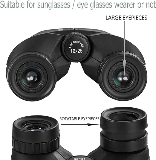 Occer 12x25 Compact Binoculars for Adults and Kids, Large Eyepiece Waterproof Binocular with Low Light Vision,High Powered Easy Focus Binoculars for Bird Watching,Outdoor Hunting,Travel,Sightseeing