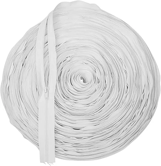 51-Piece Nylon #5 Coil Zippers Set, 50 Yards of 1.3-Inch Wide of Nylon Zipper with 50 Metal Sliders for Sewing, Crafting and Art Supplies, Clothes Making and Repair (White)