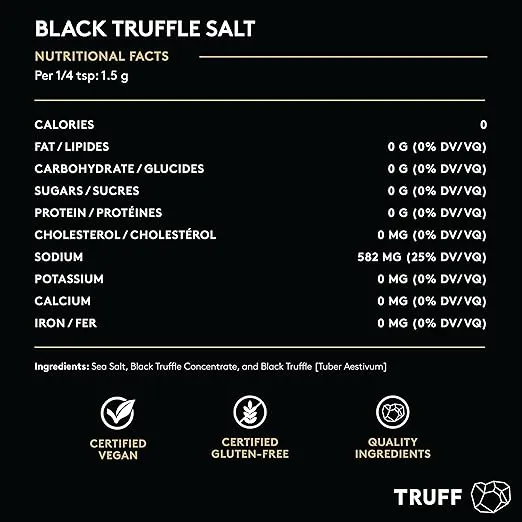 TRUFF Black Truffle Salt, Fine and Coarse Sea Salt, Dried Black Summer Truffles, Specialty Seasoning for A Truly Aromatic Flavor Experience, For the Finest Steaks or Unique Everyday Popcorn (5.3 oz)