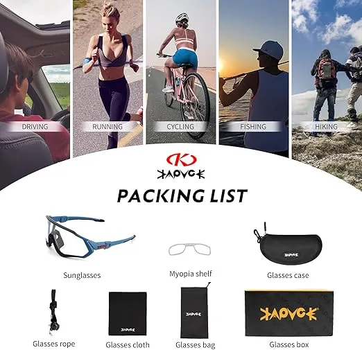 KAPVOE Photochromic Cycling Glasses Men Women Mountain Bike Sunglasses Clear MTB Bicycle Riding