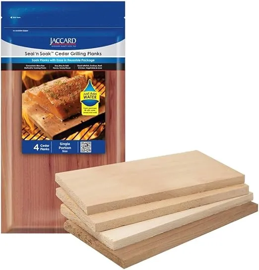 Jaccard 201407 Seal N’ Soak Cedar Plank, Small, (4-planks), Grilling Accessories – Reusable Soaking Bag