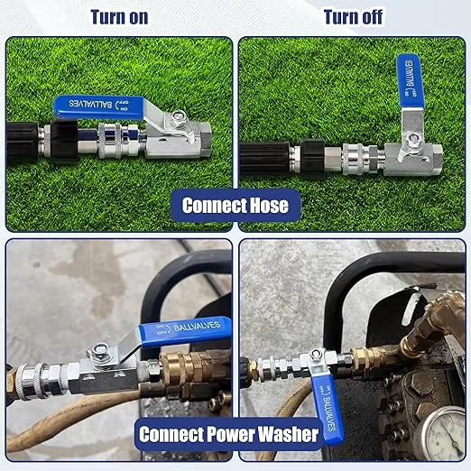 JOEJET High Pressure Washer Ball Valve Kit, 3/8" Quick Connect Ball Valve for Power Washer Hose, 5000 PSI
