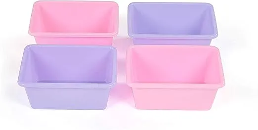 Humble Crew Toy Storage Bins for Kids, Set of 4, Pink/Purple, Small - Sturdy, Colorful Plastic Storage Bins for Classroom, Playroom, Nursery, and More - Premium Toddlers Toy Organizer Bins
