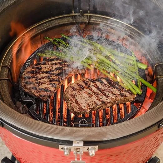 Kamado Joe Durable Non-Stick Cast Iron Cooking Grate with Grill Grate Lifter for Joe Jr Portable Charcoal Grill and Classic Joe Series Charcoal Grills, Model KJ15090620