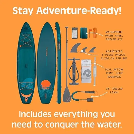 Retrospec Weekender Tour 11’6 Inflatable Stand Up Touring Paddle Board Includes Paddle, Pump and iSUP Accessories Puncture Resistant, Lightweight Inflatable Paddle Board