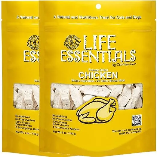 All-Natural Freeze Dried Chicken Treats for Dogs & Cats No Grains, Fillers, Additives and Preservatives Proudly Made in the USA - 2 Pack (5 oz. Bag)