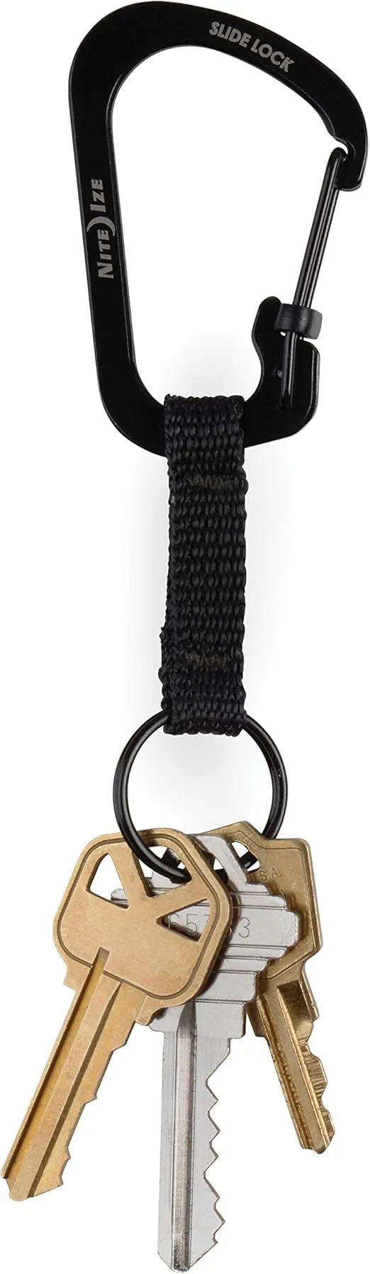 Nite Ize CSLW3-01-R6 SlideLock Ring, Aluminum Locking Carabiner Key, #3-25lb Capacity, Stainless