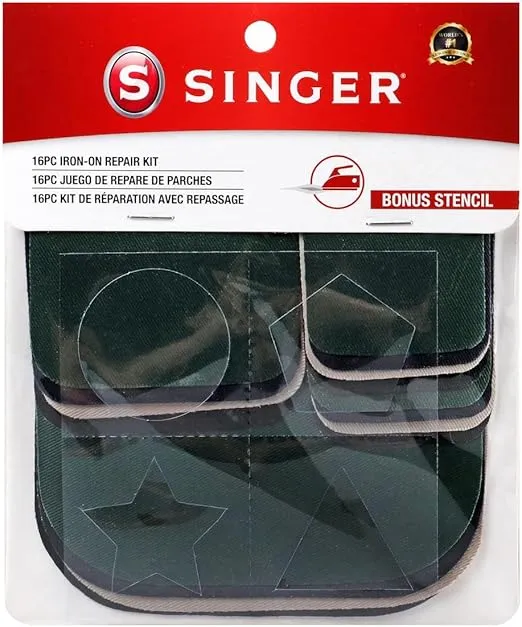 SINGER Iron-On Repair Kit, 16 Assorted Twill Repair Patches