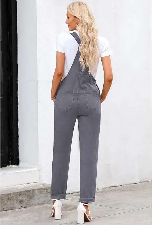 luvamia Women's Casual Stretch Adjustable Denim Bib Overalls Jeans Pants Jumpsuits