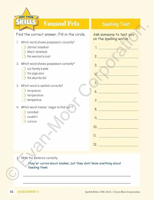 Evan-Moor Skill Sharpeners: Spell & Write, Grade 4